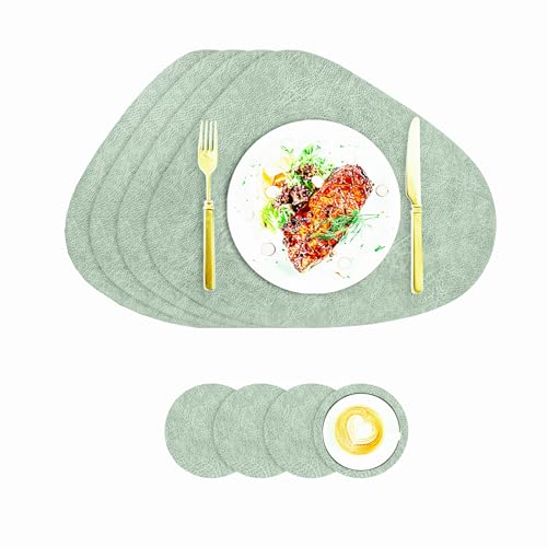 Tapis de Plateau Repas Lavable Forme de Goutte d'eau Dessous de Verre Couverts Set de Table Tapis de Repas en Cuir Napperons Antidérapant Double Face Imperméables...