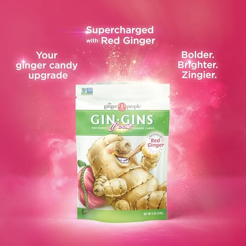 GIN GINS Boost Red Magic Ginger Chews – Natural Red Ginger Candy for Digestive Support, Immunity, Circulation, Nausea Relief – Spicy, Chewy Wellness Treat – 4oz Bag (Pack of 2) - Thumbnail 3