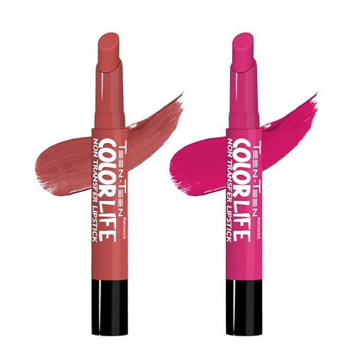 Image of TEEN TEEN Color Life Nontransfer Crayon Lipstick |Matte Finish with Built-in Primer |Waterproof & Long Lasting Lip Color |Smudge-Proof, Fade-Resistant Formula |Combo Color (Bollywood Nude, Magenta)