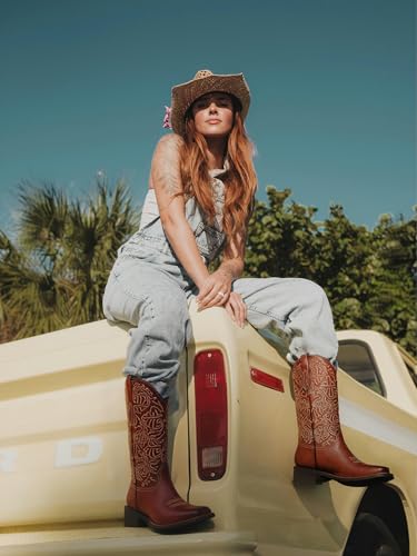 Image of Western Cowboy Boots for Women Knee High Cowgirl Boots with Classic Embroidered, Pointed Toe Chunky Heel Fashion Retro Classic Pull On Tall Boot Women Fall Winter