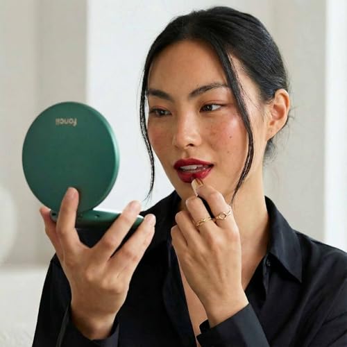 Image of Fancii Taylor Rechargeable Travel Makeup Mirror with LED Lights, 10x /1x Magnifying, 3 Light Settings, Large 5 inch Wide | Compact Mirror for Purses (Emerald Envy)
