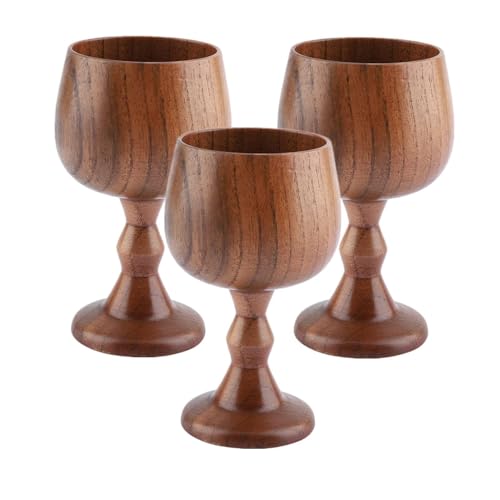3pcs Wood Cup, Wood Wine Goblet Vintage Hand-Made Retro Wooden Beer Mug Wooden Coffee Mug Tea Cup for Drink Coffee, Beer, Whiskey, Milk, Cocktail, 5.07oz/150ml