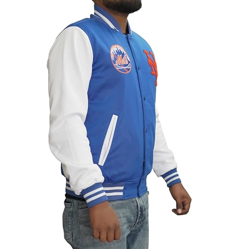 Men's Varsity NY Letterman Mets Basketball Bomber Jacket - Vintage Fleece Jacket with Embroidery Patches.3