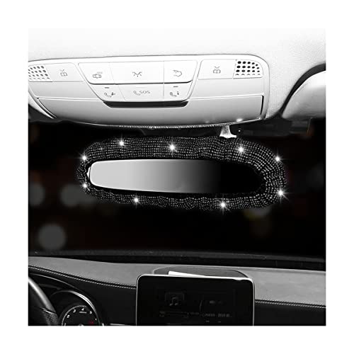 Moly Magnolia Bling Rhinestone Plush Rearview Mirror Cover, Black