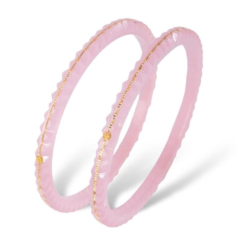 Hem Jewelsby Ashok Jewellers 22kt (916) Yellow Gold Handmade Pola Bangles/Wedding Chooda/Churas for Women with Purity Certificate (Set of 2pcs) - Groovy Icy Pink