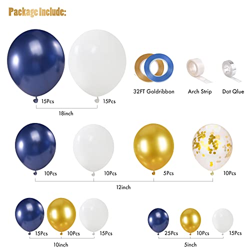 Image of CANREVEL 127pcs Navy Blue Gold Balloons Garland Kit White Gold Confetti Balloons Arch Kit for Birthday Party Baby Shower Wedding Graduation Prom Decorations