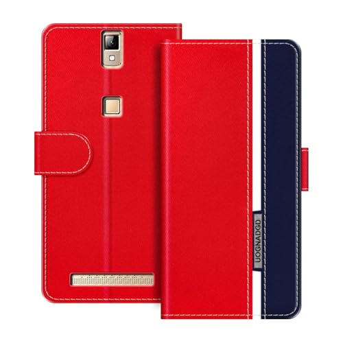 UOGNADGD Lederhülle Kompatibel mit Elephone P8000 Klappbares Portemonnaie-Hülle mit Magnetverschluss Ständer & Kartenfächern stoßfestem Schutz (Rot)