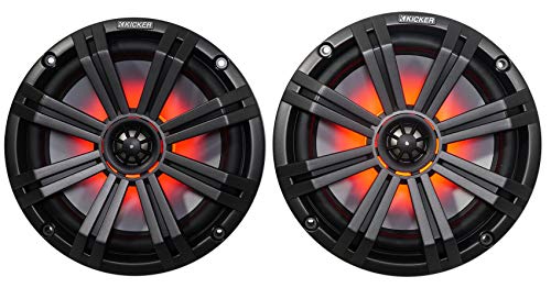 Pair Kicker 45KM84L 8" 600 Watt Marine Boat Waterproof Speakers w/LED's KM8 Bundle with Pair Rockville 7.7" Polished Silver Aluminum Wakeboard Tower Speaker Enclosures