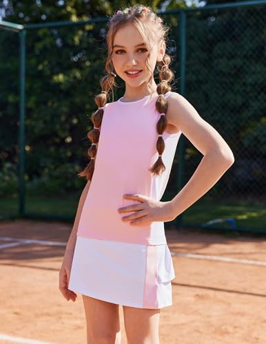 Image of Zaclotre Girls Tennis Dress with Pockets Sleeveless Tank Top and Skirt Sets | 2 Piece Set, Sleeveless, with Shorts, Double Layers Pleated Back, Perfect for Athletic Tennis Golf 3-14 Years