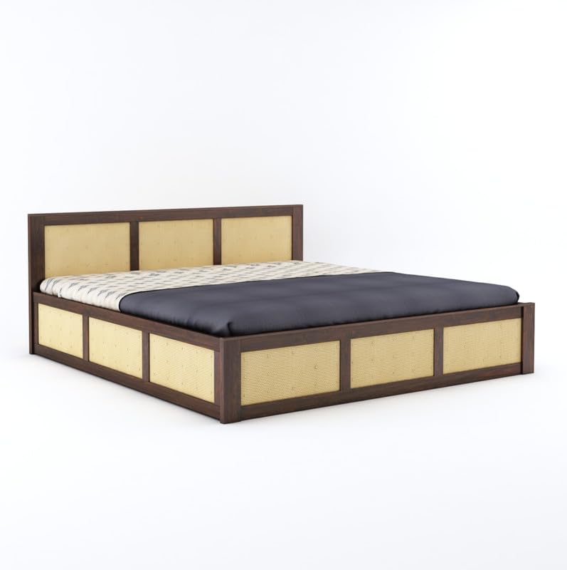 Image of Solid Sheesham Wood Queen Size Bed with Box Storage for Bedroom Home Living Room Hotel Wooden Double Bed Cot Palang Furniture (Walnut Finish)