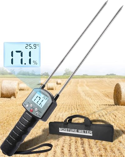 TK100H Hay Moisture Tester High Accuracy Hay Moisture Meter Bale Moisture Tester with Long Probe Portable Bale Moisture Meter for Hay Bales Forage Grass Alfalfa Orchard Grass and Other Hays