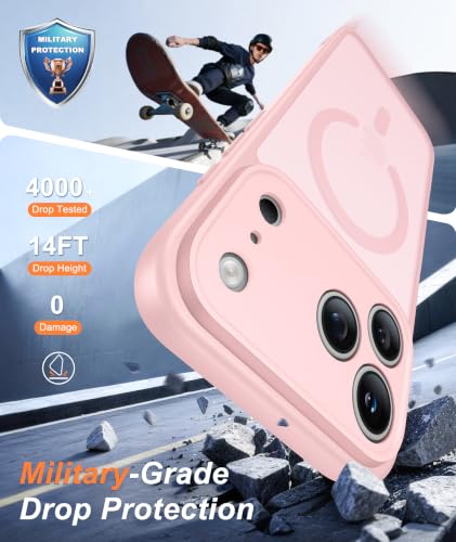 Image of FNTCASE for iPhone 17 Pro Case: Translucent Pink Slim Cases Compatible with MagSafe, Full Camera Protection & Tempered Glass Protector, 14FT Military Grade Drop Tested, Matte Skin-Friendly Cover