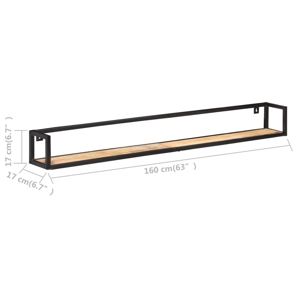 Juego de 2 estanterías de pared de 160 cm, estantes flotantes de madera y hierro en estilo industrial, robusto tablero de pared de madera de mango, madera maciza para salón, cocina y pasillo