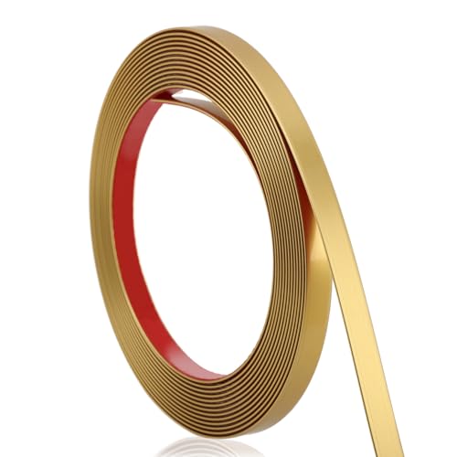 Soengsau Matte Gold Finish Molding Trim 196.8L x 0.4W Peel and Stick Decoration Strip for Ceiling Wall Tile Edge Furniture Cabinet Mirror