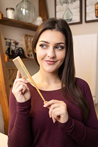 Grannaturals Wooden Rat Tail Comb - Hair Tool With Fine Teeth For Teasing Strands & Post Styling - Peach Rattail Wood Pick Handle For Sectioning & Parting - Perfect For Professional & Personal Use #TOP7