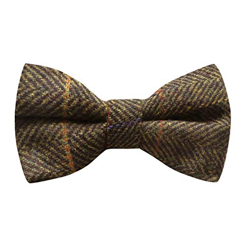 Luxury Dark Olive Green Herringbone Check Bow Tie, Tweed #TOP17
