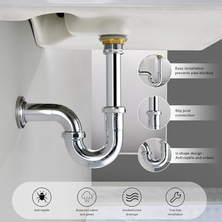 ZM Brass P-Trap Pipe with Clean Out Basin Sink Waste Kit with Reducing Washer 1-1/2'' 22GA