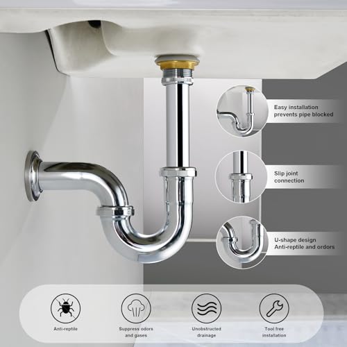 ZM Brass P-Trap Pipe with Clean Out Basin Sink Waste Kit with Reducing Washer 1-1/2'' 22GA by ZM - Image 2