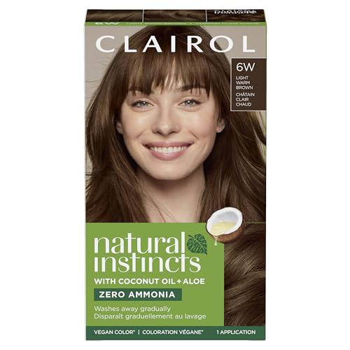 Image of Clairol Natural Instincts Demi-Permanent Hair Dye, 6W Light Warm Brown | Ammonia‑Free, Vegan Hair Color with Coconut Oil & Aloe Vera | Pack of 1