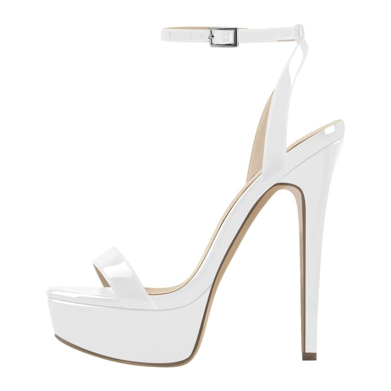 Only maker Sandalias de tacón alto con plataforma para mujer Tacón Stiletto, Blanco, 43 EU