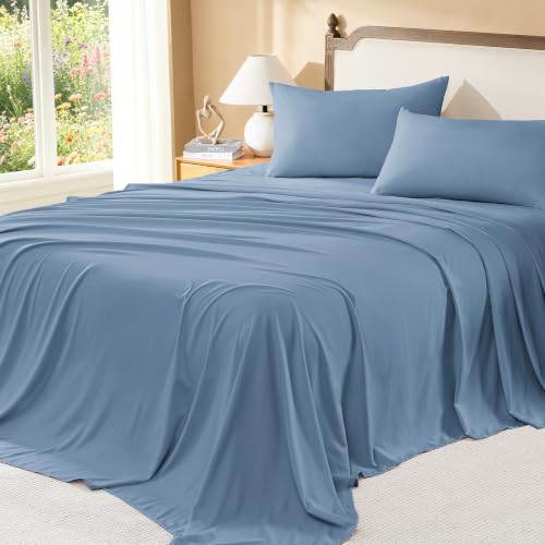 Image of Litanika Super King Plus Size Comforter Set with Sheets Grayish Blue - 7 Pieces Bed in a Bag Oversized King Boho Tufted Complete Bedding Sets with Comforter, Sheets, Pillowcases & Shams