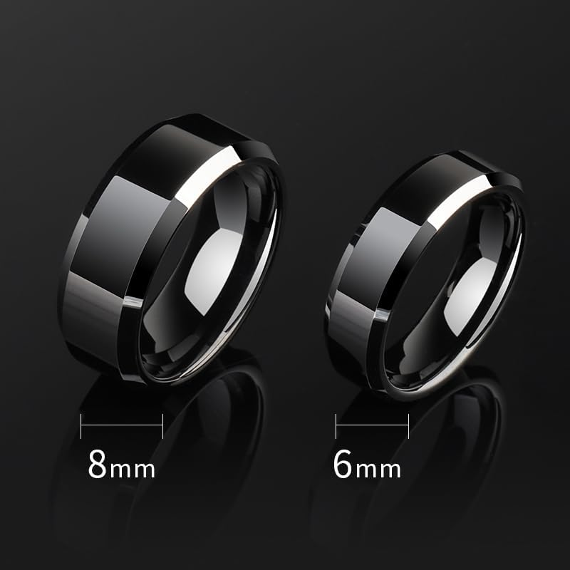 LOYAL MOON Rings for Men Women 8MM Black Tungsten Carblde Wedding Engagement Mens Ring - Image 2