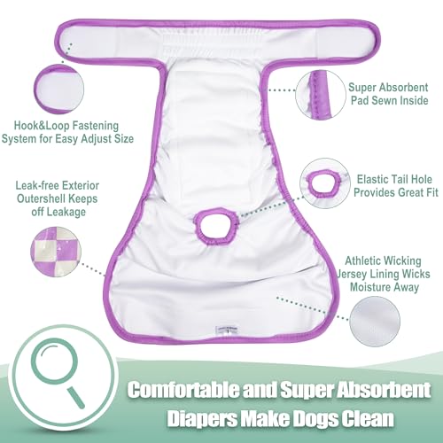Image of wegreeco Washable Female Dog Diapers Highly Absorbent Reusable Diapers for Dog in Heat Period Diapers, 3 Pack (Checkerboard Red, Purple, Coffee, X-Large)