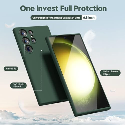 Image of DIZORO Microfiber Candy Case Compatible for Samsung S24 Ultra Smooth Touch Cushion Liquid Soft Silicone Gel Rubber Phone Cases Non-Slip Full Body Protective Back Cover (New OG Forest Green)