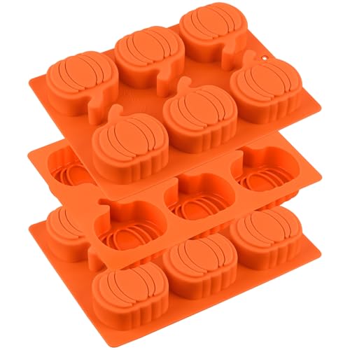 HUAKENER 3 Pack Pumpkin Cake Molds Silicone Pumpkin Molds for Making Halloween Thanksgiving Fall Mini Cake Chocolate Bomb Jello Soap Candle