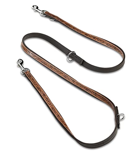 Unikat Hundeleine aus Leder mit Hand-geschnitzten Stanzmustern/Ornamenten - mehrfach verstellbare Führleine 2,00m - doppellagige Echt-Leder-Hunde-Leine aus Büffelleder – Sienna (Braun)