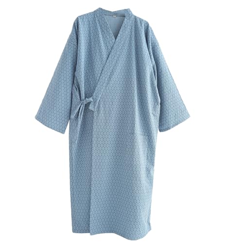 Män Kimono Robe Bomull Spa Bastu Badrock Nattkläder Japansk Kimono för män Loungewear Nattlinne Dressing,Blue,M