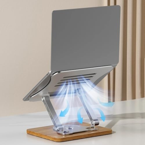 Soporte para portátil ergonómico contra dolor cervical con base de madera y giro de 360 grados 4