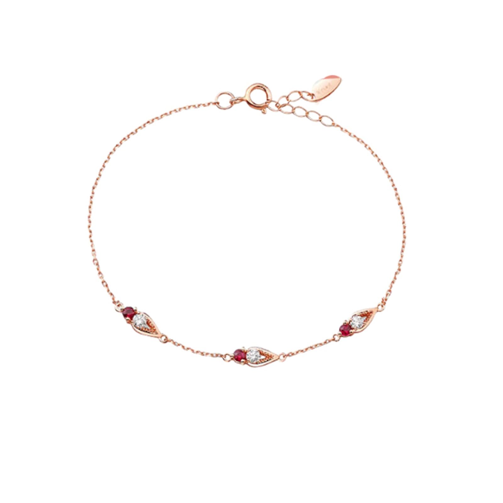 Pulseras de la amistad de oro rosa, rubí de 0,15 quilates, diamantes de 0,14 quilates, pulseras de la amistad para mujer