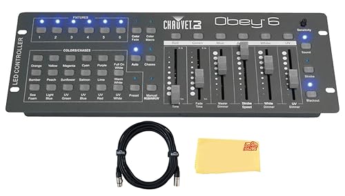 Chauvet DJ Obey 6 DMX-512 36-Channel Compact Stage Light Controller Bundle with 25 ft. DMX Cable and Austin Bazaar Polishing Cloth