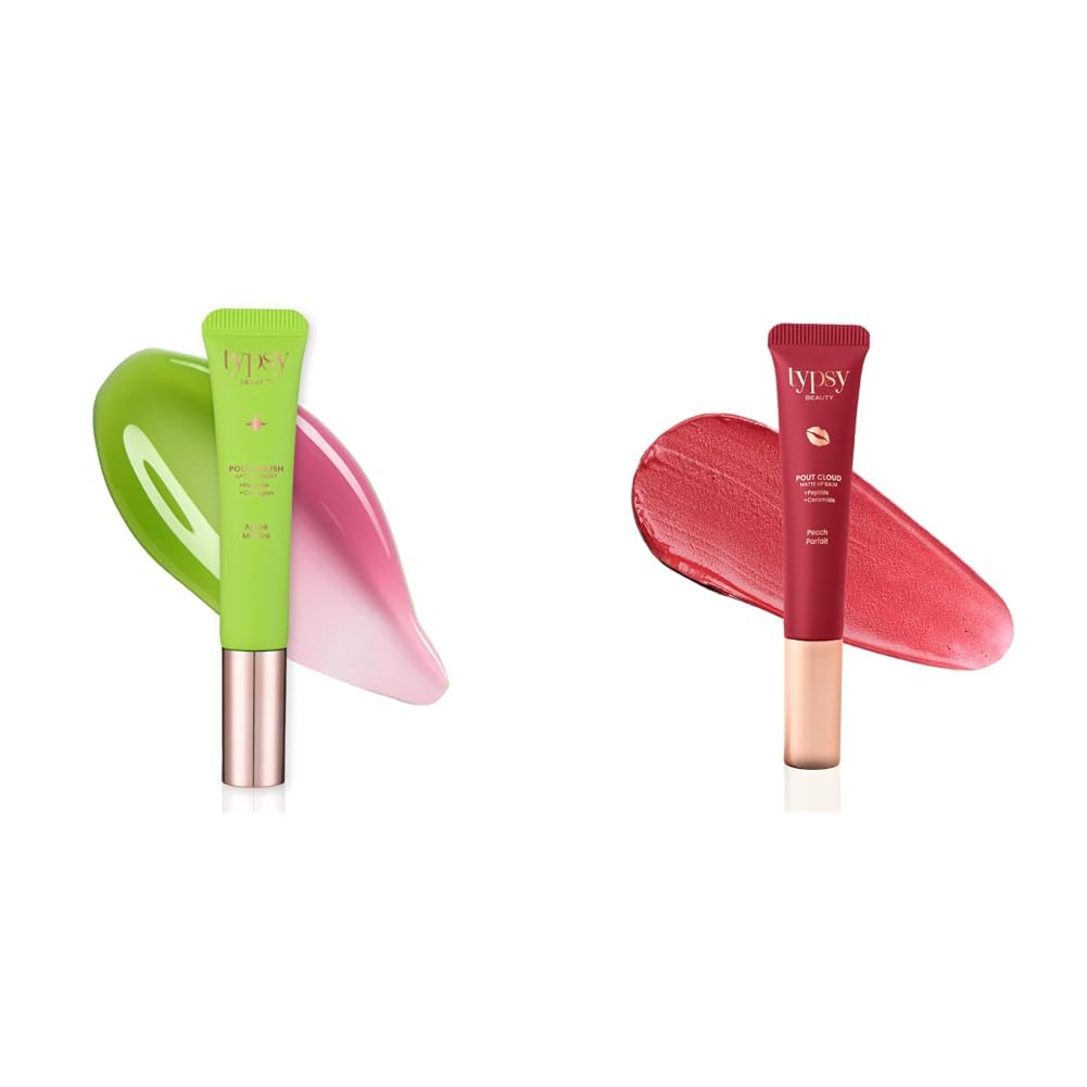Typsy Beauty Pout Cloud & pout Polish Lip Balm Combo |Tinted Lip Balm with Peptides, Ceramides & Vitamin C & E | Rich colour payoff, Peach Parfait and Apple Martinint-image-43