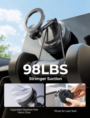 Image of LISEN Magsafe Car Mount, [98LBS Vacuum Suction] Magnetic Phone Holder for Car Dashboard & Windshield, Strong Magnet Cell Phone Car Mount for iPhone 17 16 15 14 13 12 Pro Max /Air