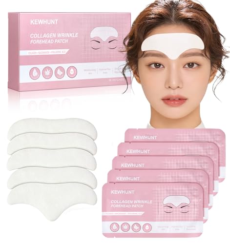 Kewhunt Forehead Wrinkle Patches Overnight, Forehead Collagen Patches, Forehead Serum Patch Smooth Fine Lines & Wrinkles, Even Skin Tone, Elasticity - Soft Facial Patch with Hyaluronic Acid 16 Pcs