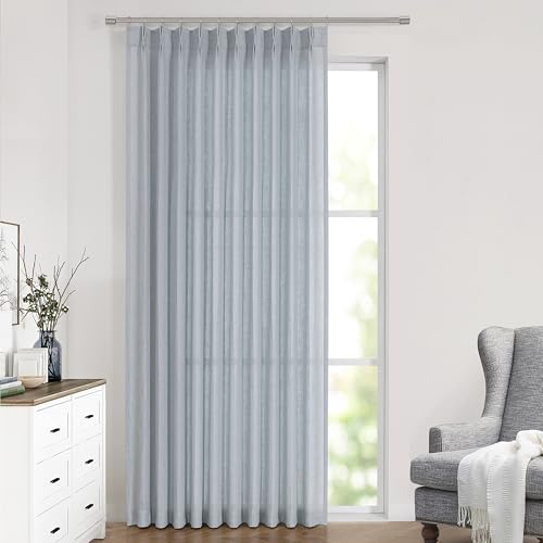 Image of Vision Home Blue Grey Pinch Pleated Semi Sheer Curtains Textured Linen Blended Light Filtering Window Curtains 108 inch for Living Room Bedroom Patio Pinch Pleat Drapes with Hooks 9FT 60 inch Wx108 Lx1