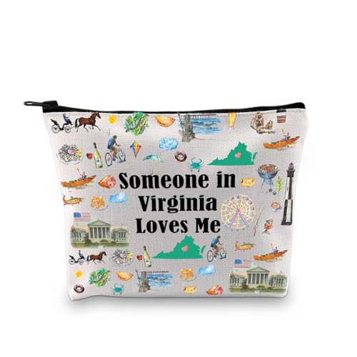 PXTIDY Bolsa de maquiagem Virginia State Long Distance Relationships Gift Someone In Virginia Loves Me Bag Virginia Souvenir Gift, Bege, ONE SIDE, Tendência