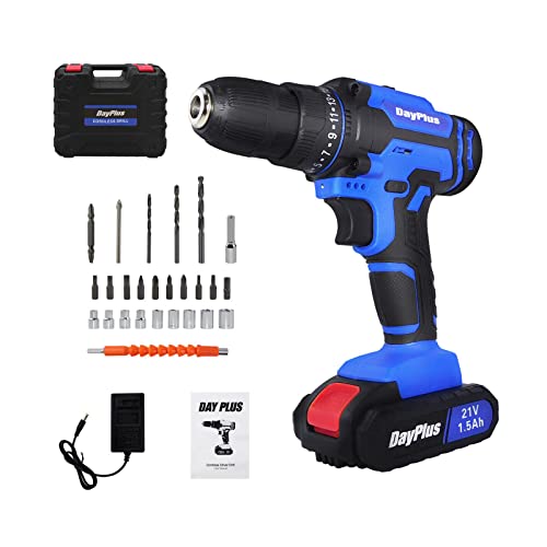 Akku-Bohrmaschine 21V Akkubohrer 26 teiliges, Eingebaut LED Licht,25+1 Drehmoment 45Nm Bohrschrauber Variable…