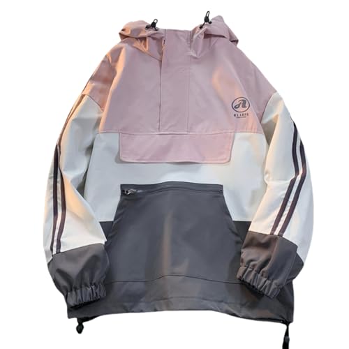 GURUNVANI Herren Anorak-Jacke, halber Reißverschluss, Kapuze, Windbreaker, Mantel, Unisex, Outdoor-Pullover, Pink, X-Large