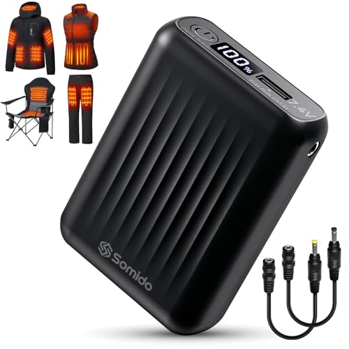 Somido 18400mAh Heated Vest Battery Pack 7.4V Fast Charging Rechargeable Heated Jacket Battery Pack with Digital Display Adapter Cable for ORORO Venustas GOTOBI Weamest TODWARM Arris Glaais Topdot