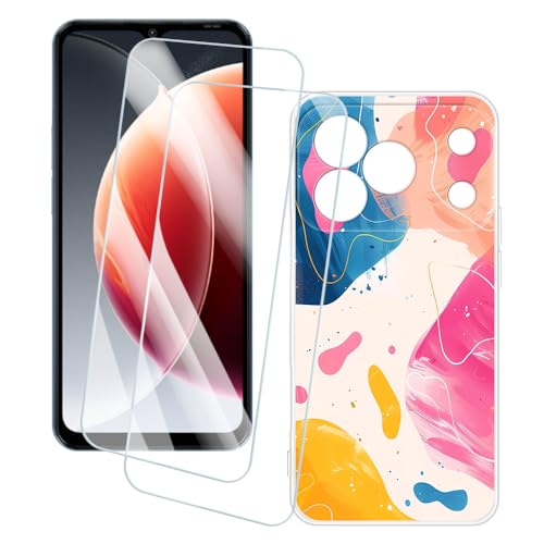 OAGELIM 2�Z�b�g �X�N���[���v���e�N�^�[ + �P�[�X Blackview Wave 7C (6.56 �C���`) �Ƃ̌݊������� �A�[�e�B�X�e�B�b�N�J�X�^���v�����g�J�o�[�Ƌ����K���X�t�B���� �X�N���b�`�h�~ (�J���t��)