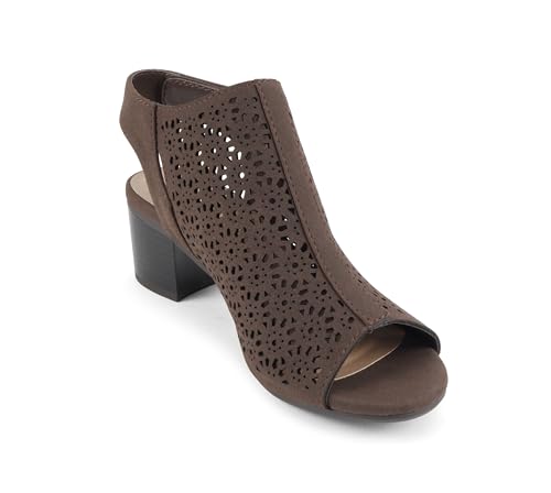 Image of CITYCLASSIFIED inchElect inch ~ Women's Peep Toe Laser Cut Geometric Caged Slingback Ankle Strap Low Stacked Heel Ankle Bootie