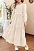 MITILLY Girls Long Sleeve Dress Elegant Floral Crew Neck A-Line Elastic Waist Formal Maxi Dresses with Belt 12 Years Apricot