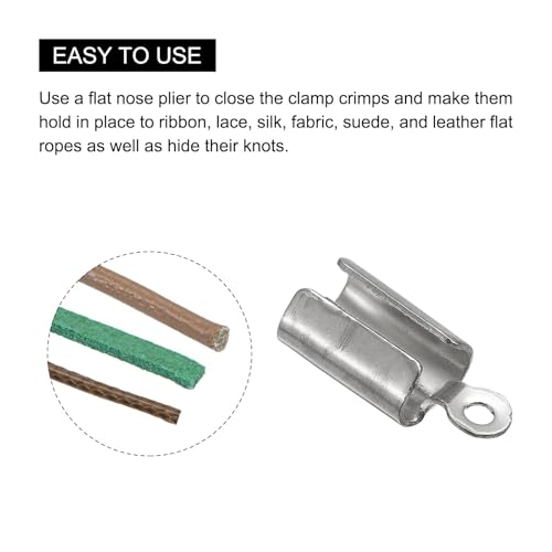 Extrémités de cordon pliables 3mm terminateurs ruban cuir ton argenté x100 - 6