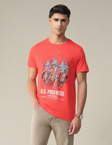 Image of U.S. Polo ASSN. Brand Printed Cotton T-Shirts for Men - Slim Fit, Half Sleeves Mens Casual T Shirts