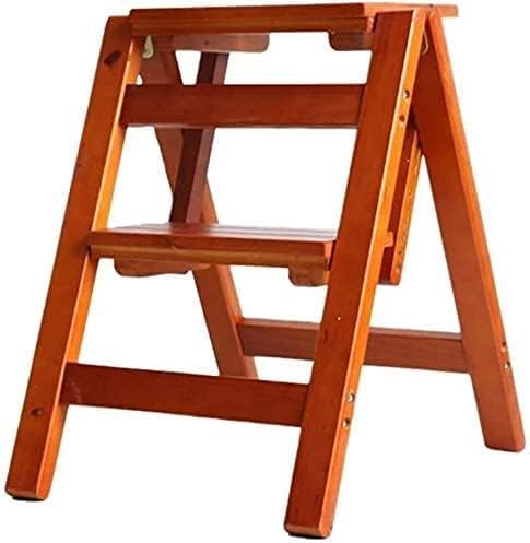OKUOKA Step Stool 2 Steps Folding Ladder Stool Multi-Function Dual-use Step Ladder Household Stair Chair Solid Wood Step Ladder Step Stool (Color : White)