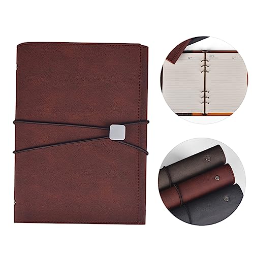DINHEAROM Bloc De Notas De 3 Pliegues Libreta A5 Con Correa Cuaderno De Cuero Pu Cuaderno De Estilo Empresarial Titular De Las Monedas De La Pluma Rojo