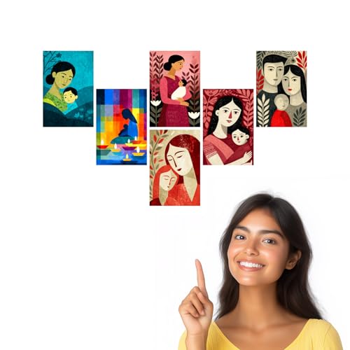Image of SiddArtify Mother and Child Wall Art Poster Print Set - Modern Family Art for Living Room Bedroom Nursery - Set of 2-4x6 Inch - Board (Pack of 6) - Sticker (Pack of 6)